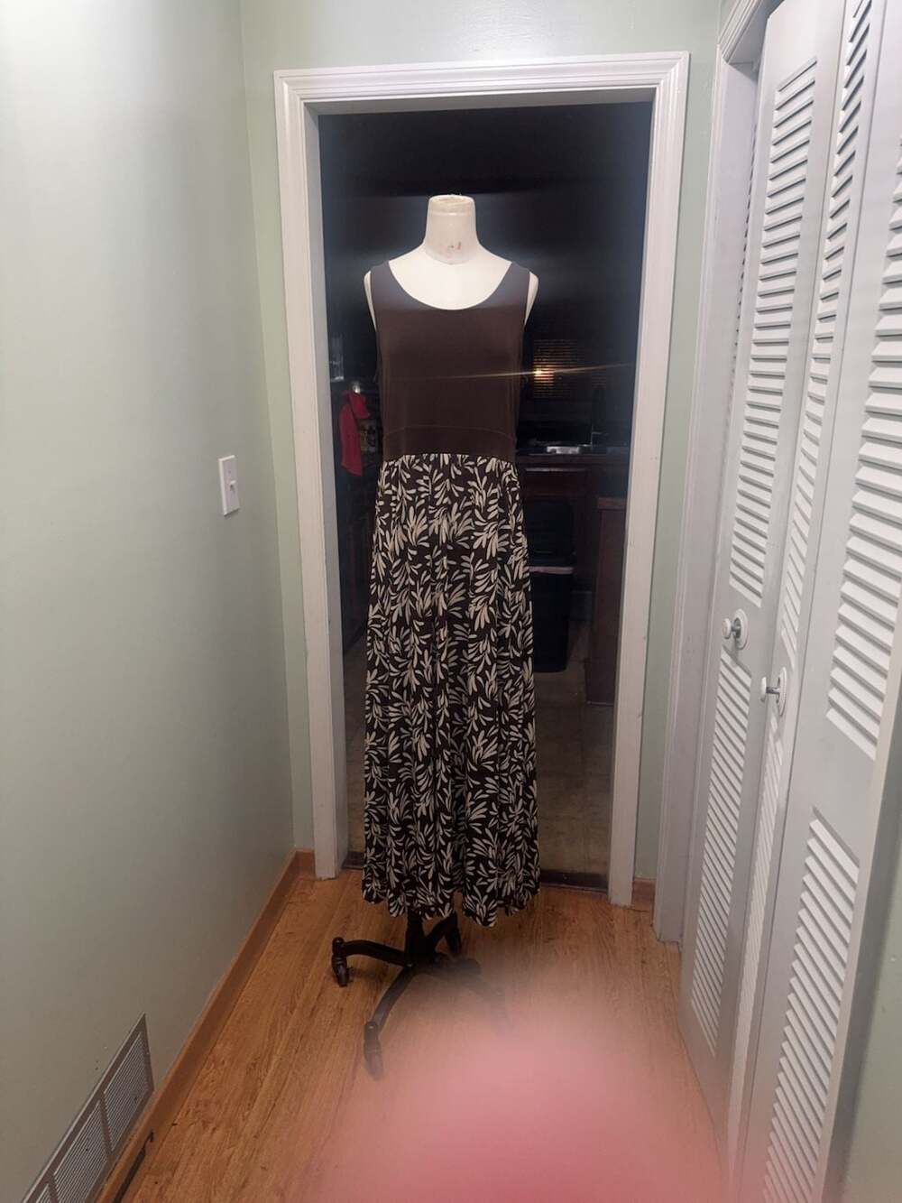 Brown and Cream Leaf Print Sleeveless Maxi Dress